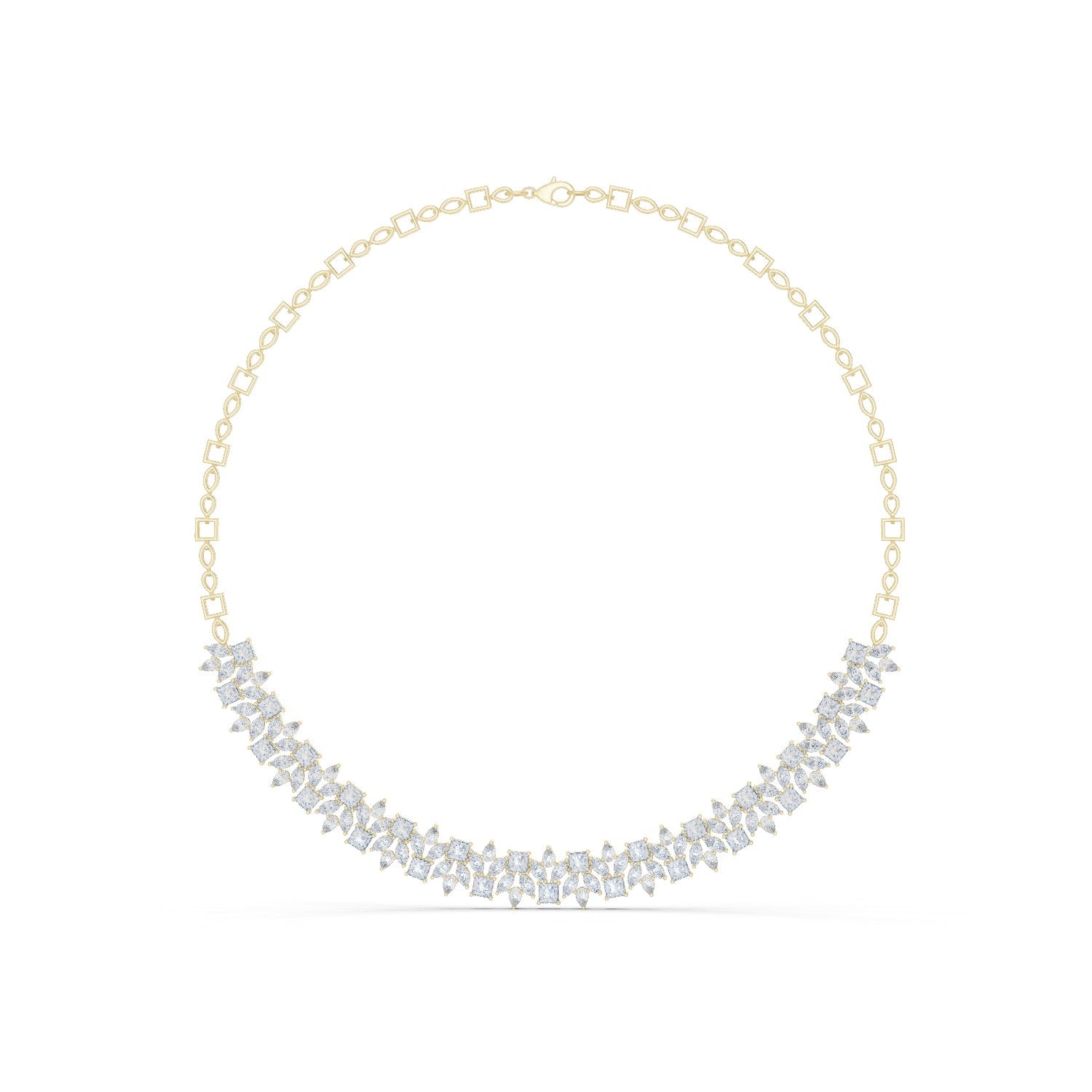 Marquise Chevron Tennis Diamond Necklace in Yellow Gold - VYKA Diamonds