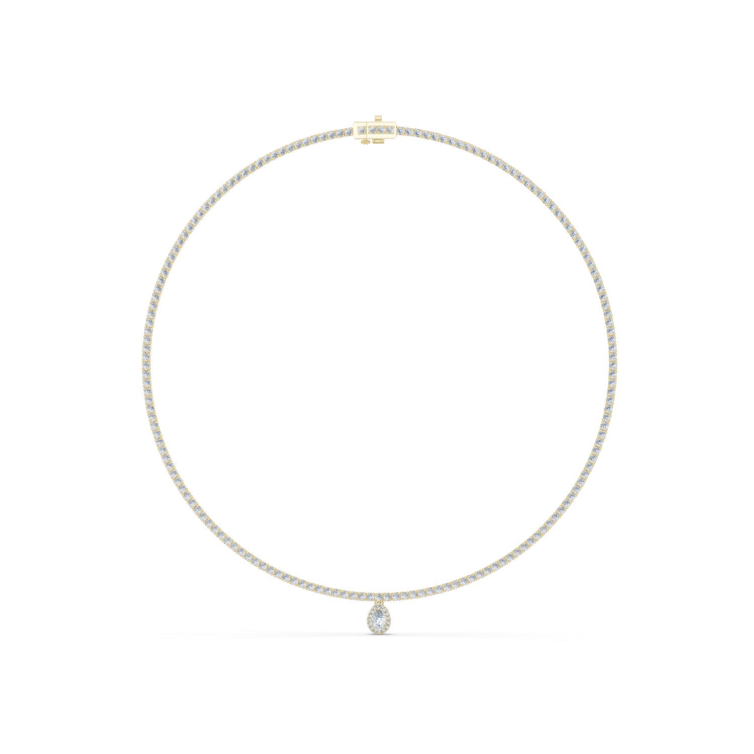 تعليقة تنس دائرية مع قطرة كمثرية بهالة in Yellow Gold - VYKA Diamonds