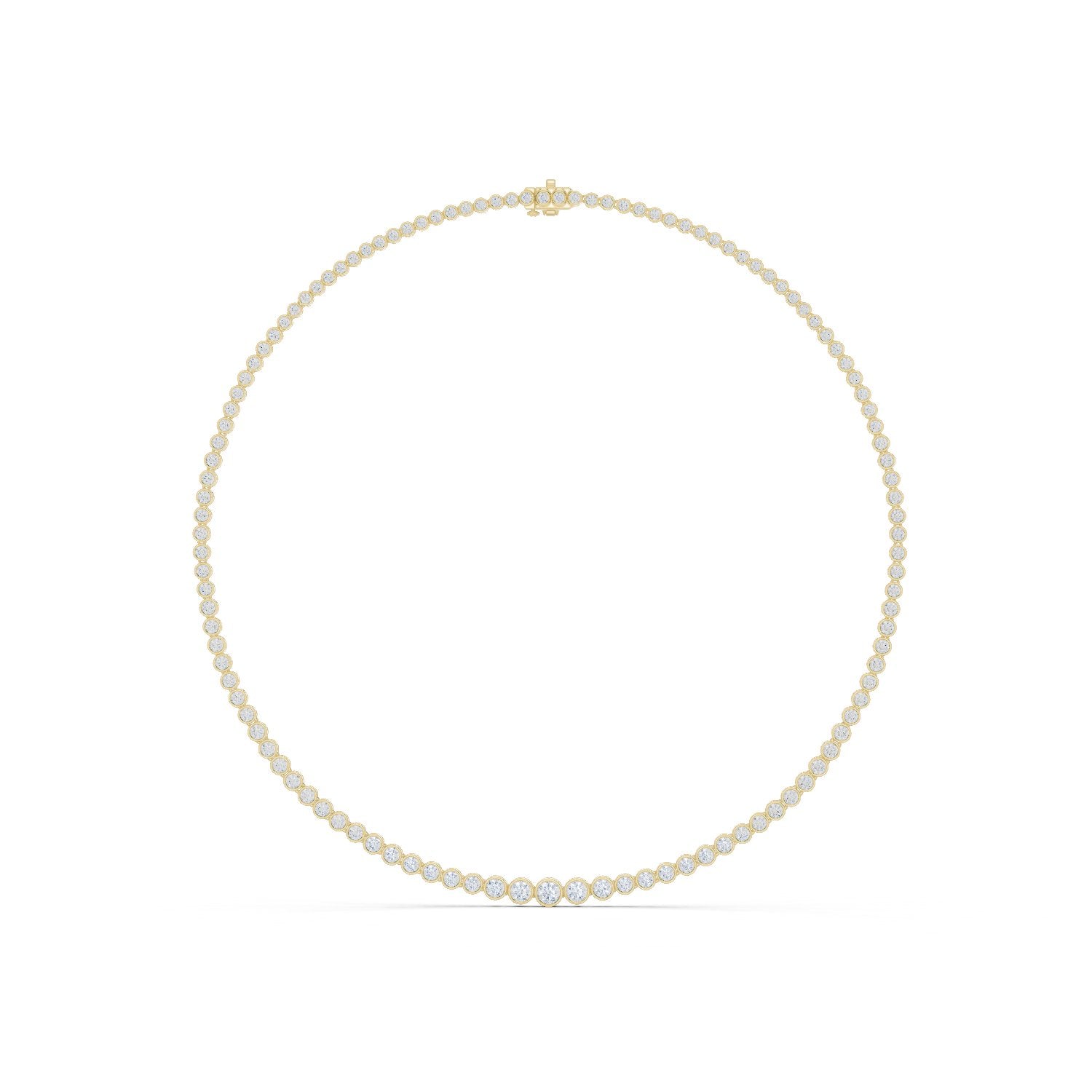 Graduated Bezel Halo Riviere Necklace in Yellow Gold - VYKA Diamonds